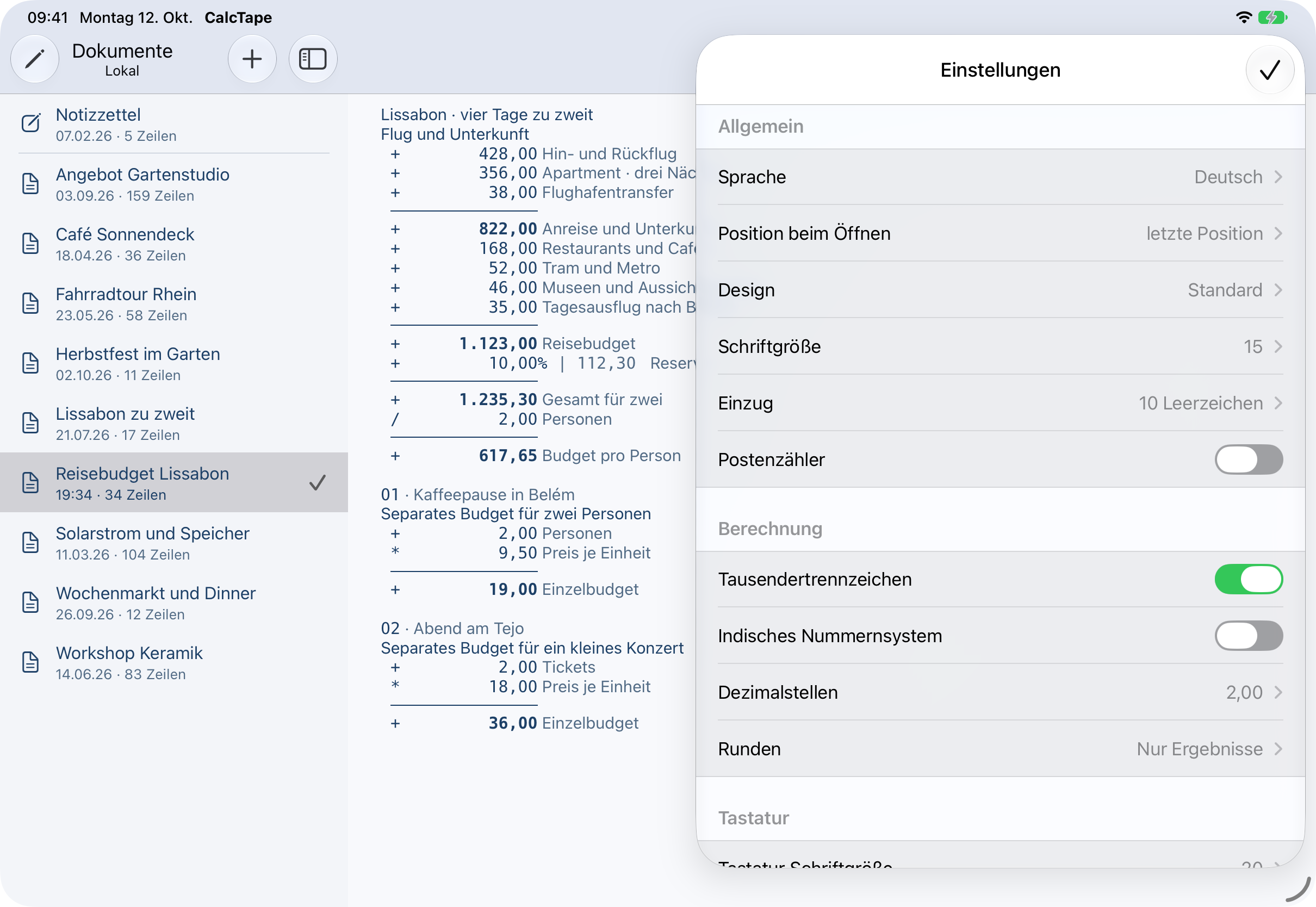 CalcTape für iPhone & iPad – Screenshot