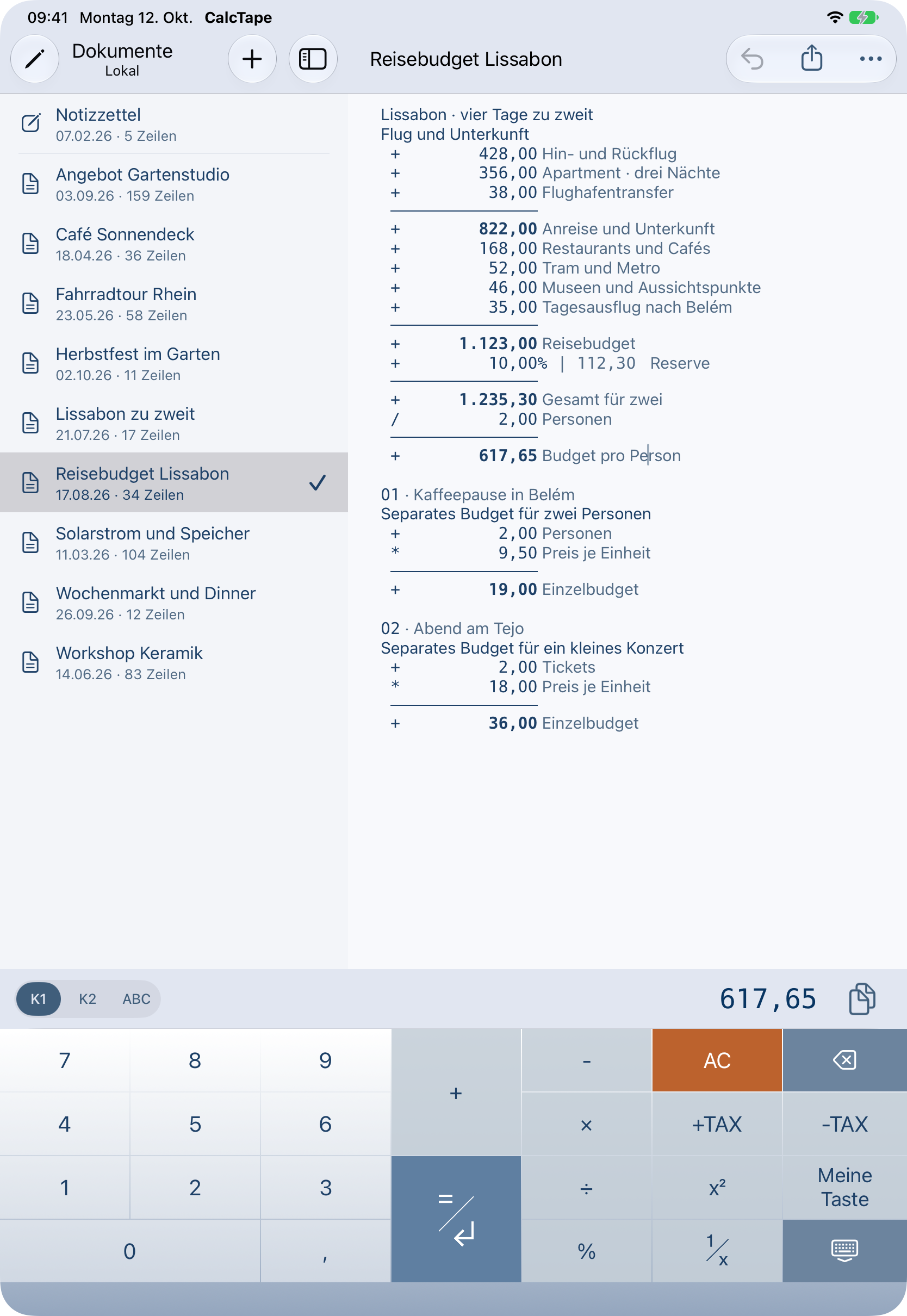 CalcTape für iPhone & iPad – Screenshot