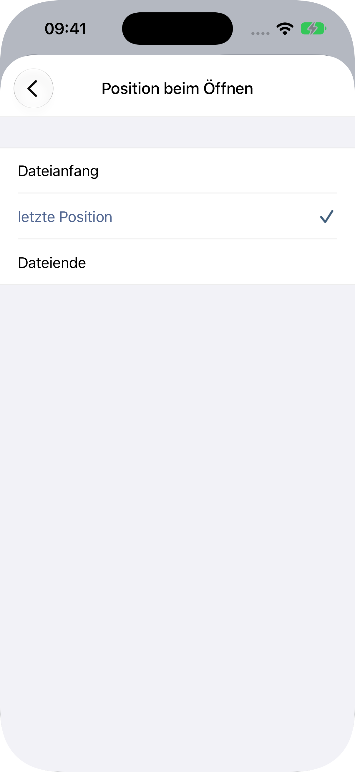 Auswahl zwischen Dateianfang, letzter Position und Dateiende.