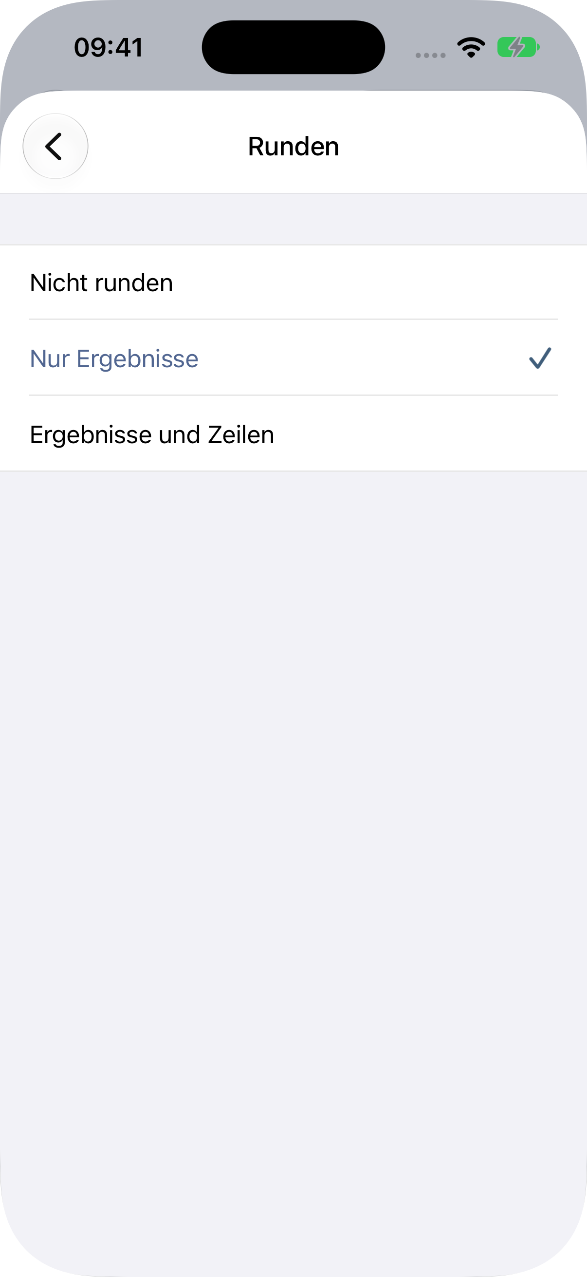 Nicht runden, Nur Ergebnisse oder Ergebnisse und Zeilen auswählen.
