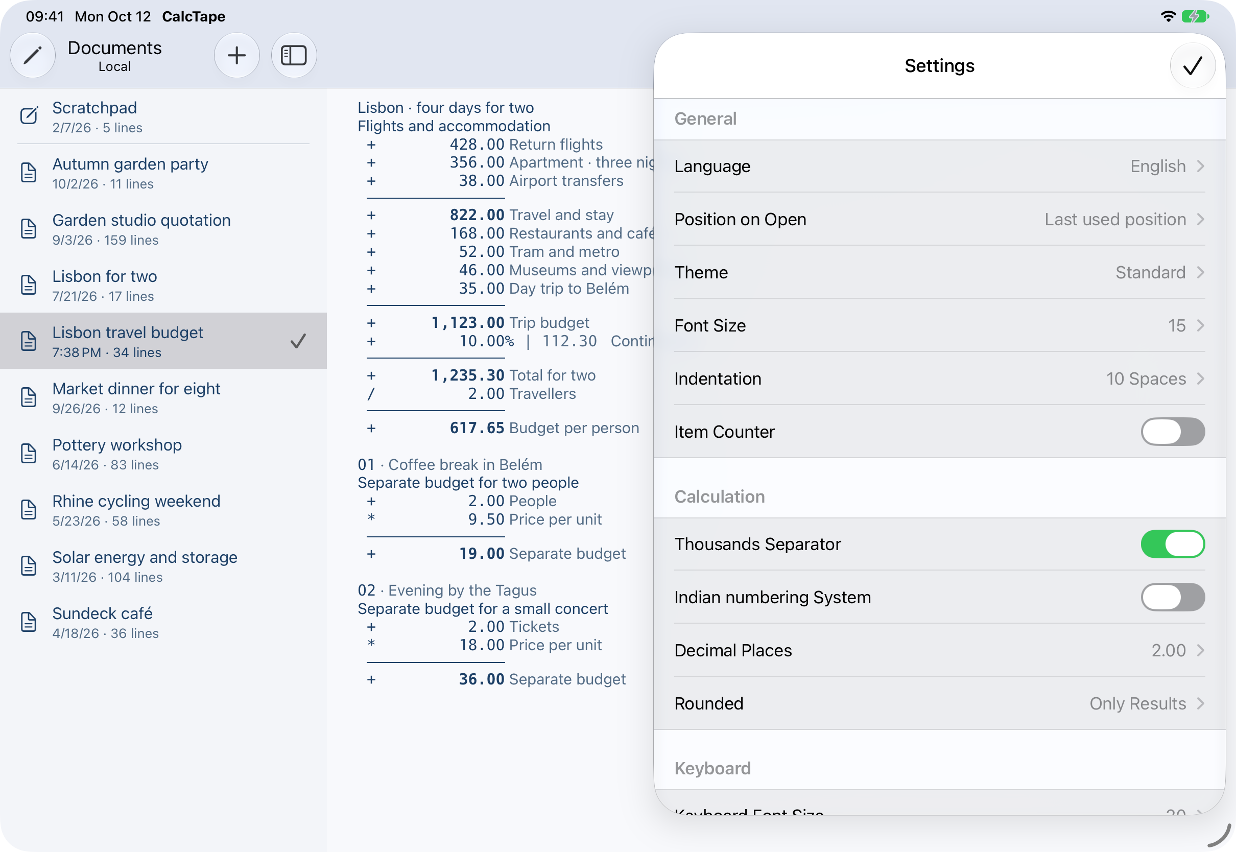 CalcTape for iPhone & iPad – screenshot
