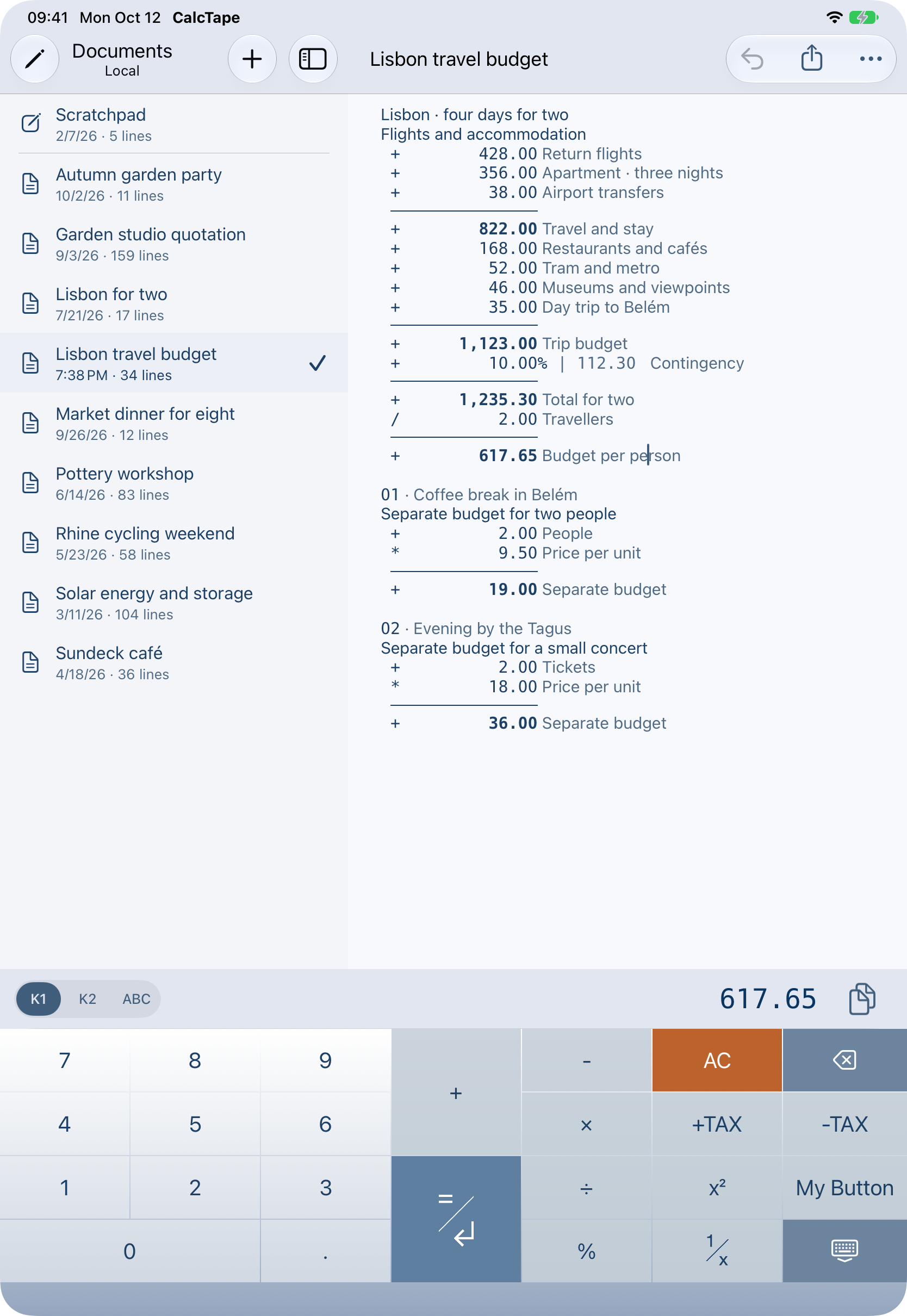 CalcTape for iPhone & iPad – screenshot