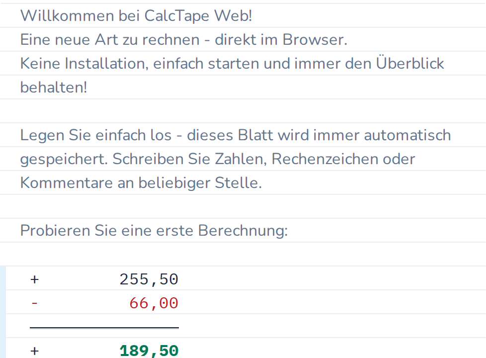 Eine Rechnung, Zeile für Zeile