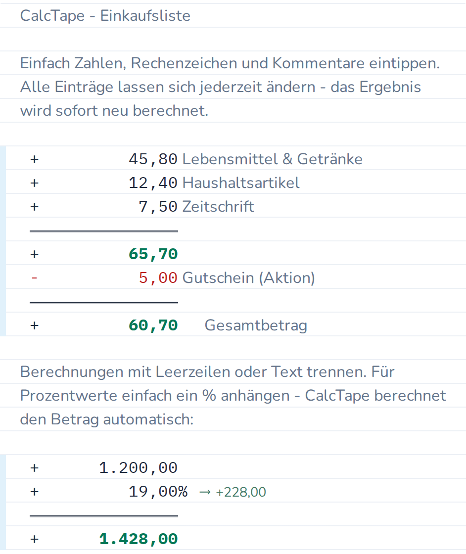 Prozente werden automatisch berechnet
