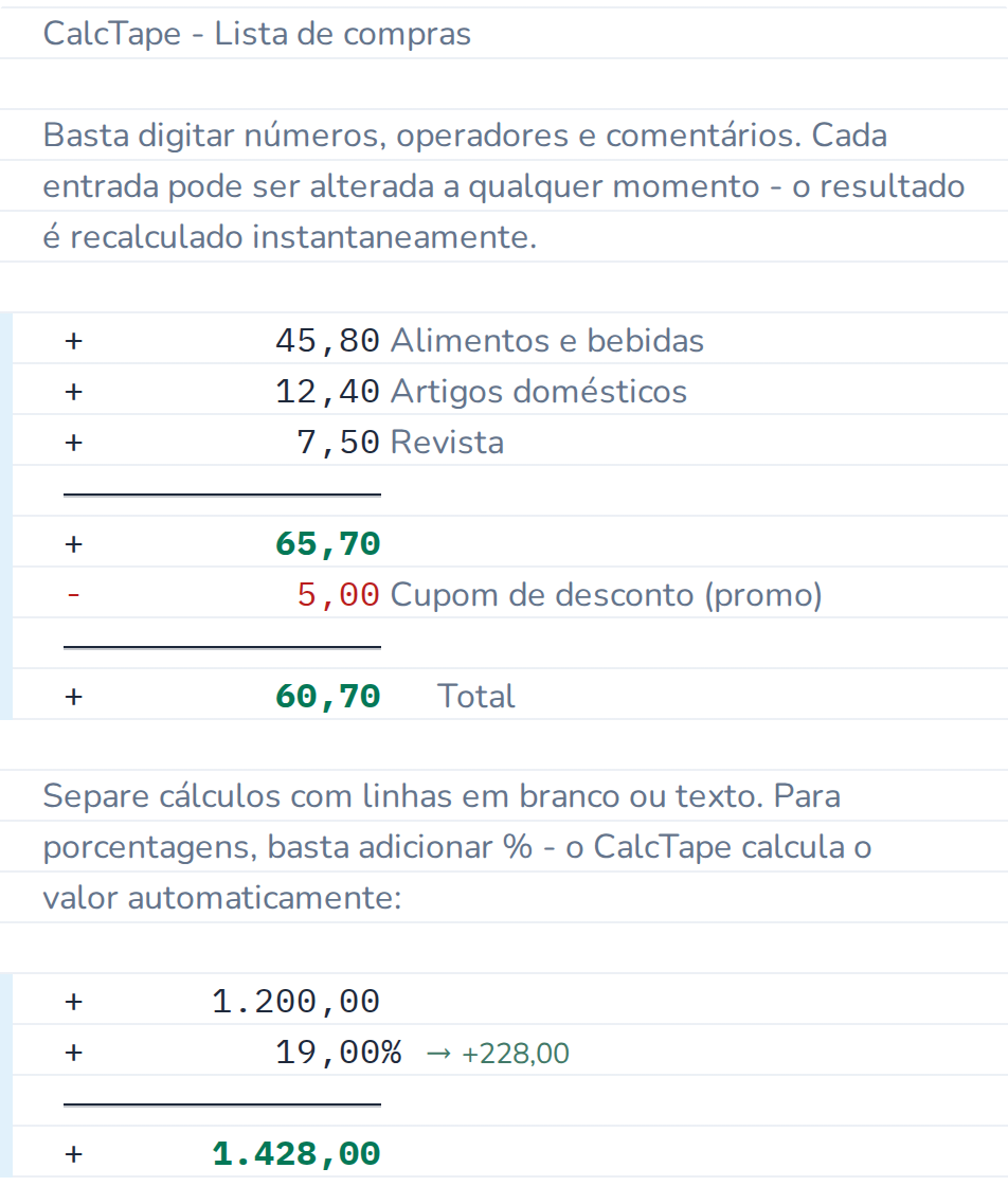 As porcentagens são calculadas automaticamente
