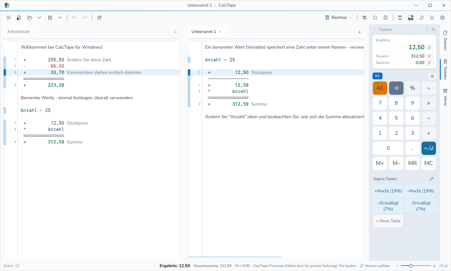 CalcTape für Windows – Screenshot