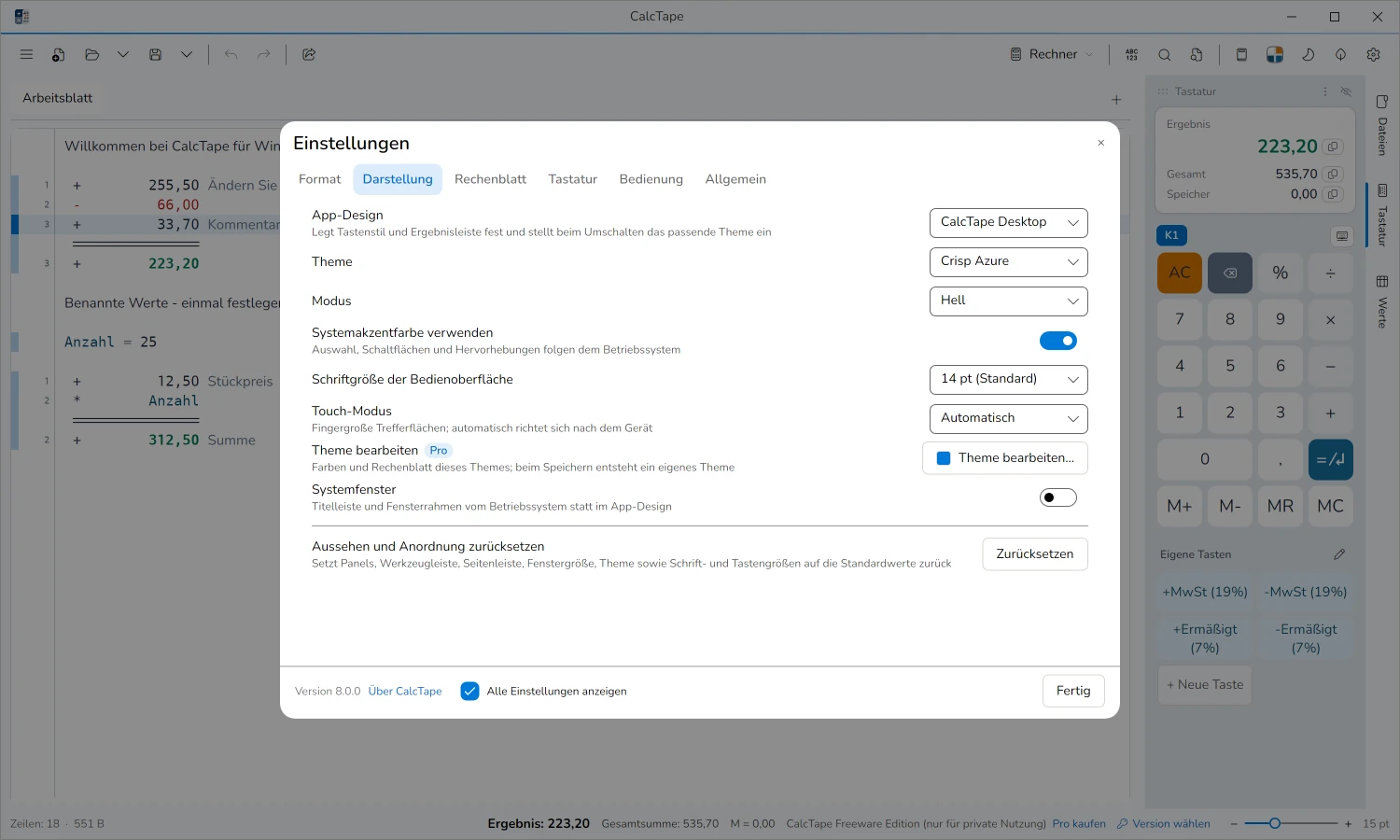CalcTape für Windows – Screenshot