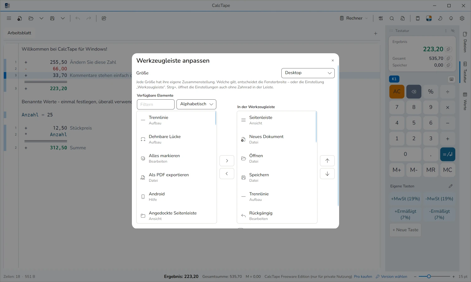 CalcTape für Windows – Screenshot