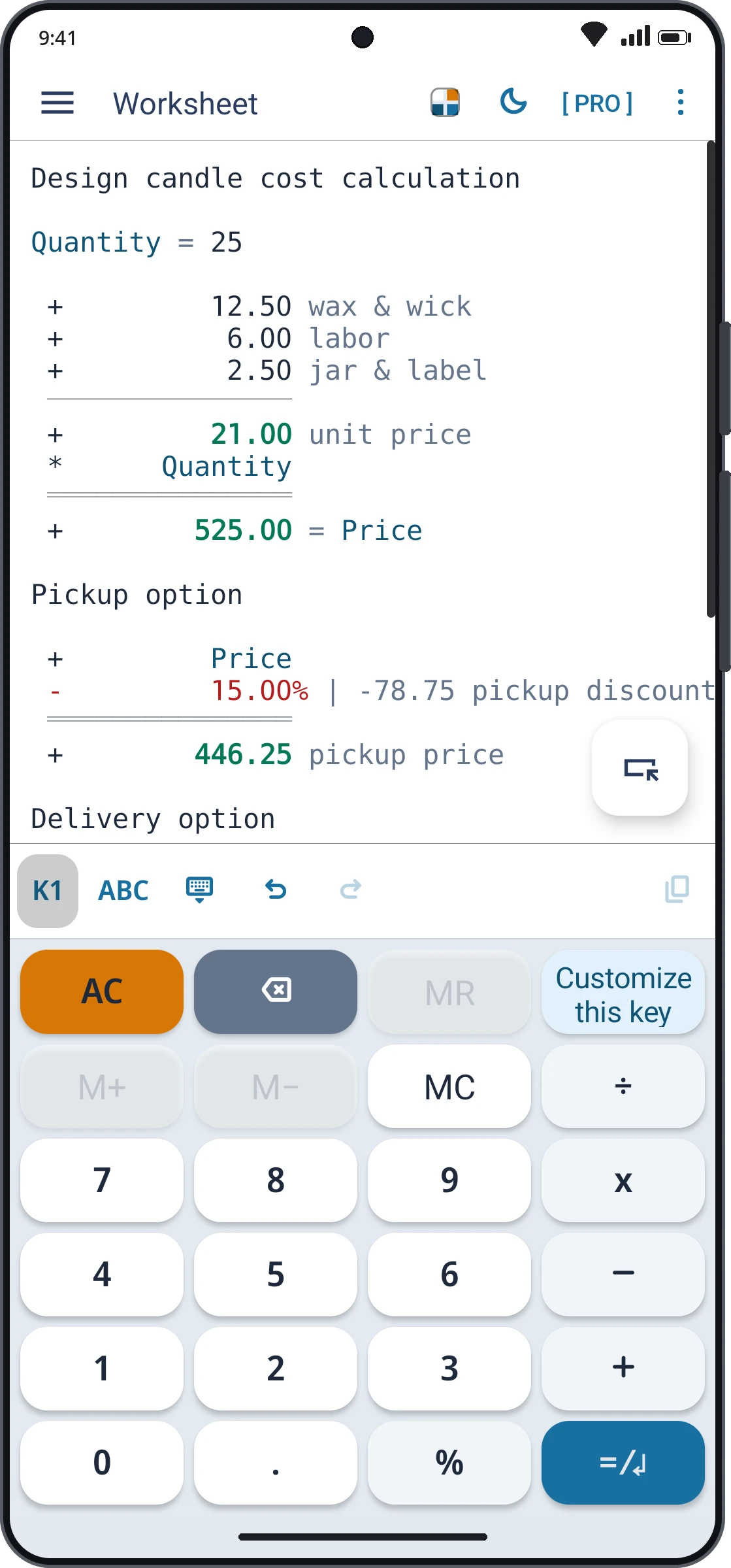 CalcTape for Android – screenshot