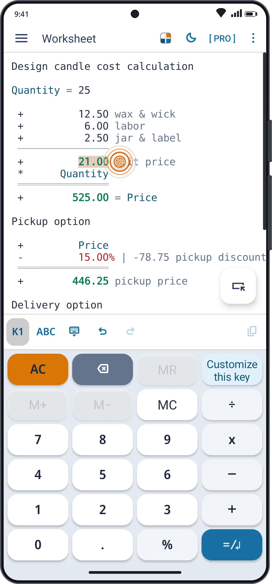 CalcTape for Android – screenshot