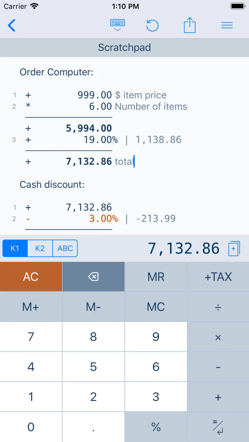 El mismo cálculo en el iPhone