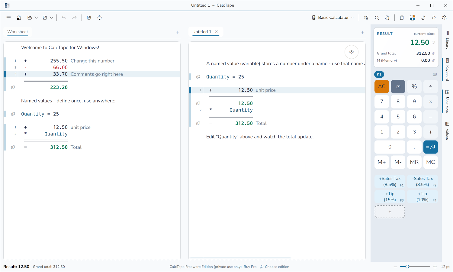 CalcTape for Windows – screenshot