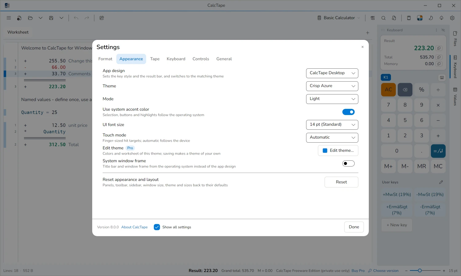 CalcTape para Windows – captura de tela