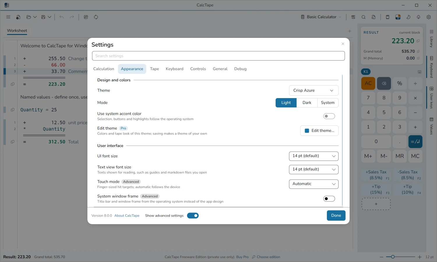 CalcTape for Windows – screenshot