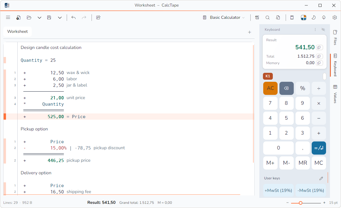 CalcTape para Windows – captura de tela